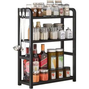 Handmade Black Metal Three Layer Spice Rack <b>Standing</b> Type Kitchen Storage <b>Shelf</b> Durable Modern Design Storage <b>Shelves</b> - Product Image 1