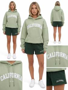 Women Luxury Two-Piece Hoodie Short <b>Set</b> Custom Solid Color Casual <b>Knitting</b> Embroidered Technique 2 Pieces Blank Shorts <b>Sets</b> - Product Image 6