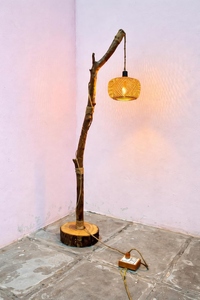 Handcrafted Wooden <b>Branch</b> Floor Lamp Wholesale Natural Wood Standing <b>Light</b> Manufacturer Custom Woven Basket Shade Lamp OEM ODM - Product Image 5