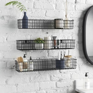 High Quality Three Tiers Wall Storage <b>Black</b> Powder Coating Finish Multisize Wall <b>Shelf</b> Basket Double Tiers Excellent for Wholesa - Product Image 1