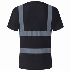 T-shirt de sécurité réfléchissant fluorescent noir pour homme, vêtements de travail haute visibilité, manches courtes avec poche poitrine, 100% coton respirant - Product Image 2