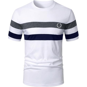 Camiseta de manga corta con bloques de color para hombre, cuello redondo informal, top moderno de moda para verano - Product Image 2