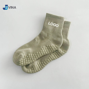 Wholesale <b>Custom</b> Cotton Sage Green Olive Color <b>Grip</b> <b>Socks</b> Private Label Non-Slip Sports <b>Socks</b> for Pilates Yoga - Product Image 1