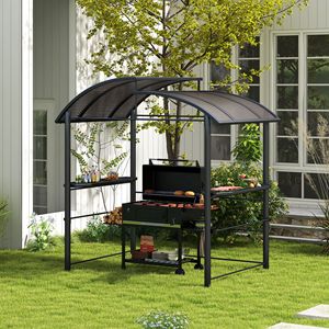 Pergola d'extérieur en aluminium avec toit ventilé en polycarbonate 8x5, abri de jardin avec étagères latérales pour grillades et pergola - Product Image 2