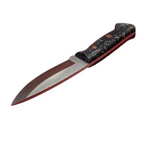 Couteau utilitaire artisanal en acier Damas avec manche personnalisé en bois Pakka rouge, lame fixe, couteau de cuisine pour trancher et travaux manuels, avec trou pour cordon - Product Image 1