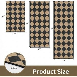 Set di 3 Tappeti da Cucina Neri a Scacchiera Antiscivolo e Lavabili Stile Rustico con Motivo Uva e Vino - Product Image 3
