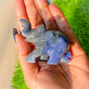 Chakralume Sodalite <b>Elephant</b> Hand Carved Natural Gemstone Figurine Intuition Clarity Feng Shui Decor Wholesale - Product Image 2