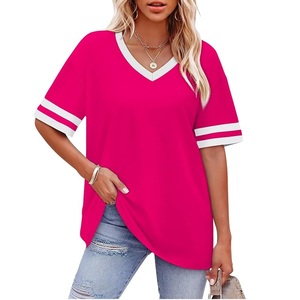 T-shirt personnalisé pour femme à col en V - 100% coton respirant et écologique - T-shirt décontracté d'été fabriqué au Bangladesh - Product Image 1