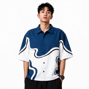 Chemise boutonnée à manches courtes pour homme, motif abstrait, coupe ample, tissée, décontractée, pour l'été, fabrication OEM sur mesure - Product Image 1