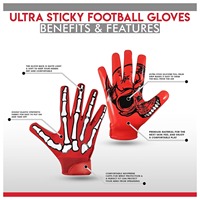 Gants de football américain Skull Football Gloves Tacky Grip Skin Tight Skeleton Pro Elite Sticky Receiver, tailles adulte et junior