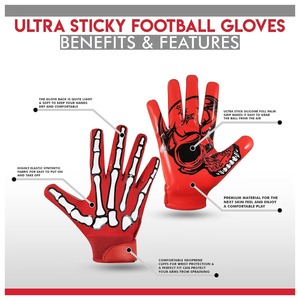 ถุงมือฟุตบอลลายหัวกะโหลก Tacky Grip Skin Tight Skeleton Pro Elite Sticky Receiver สำหรับอเมริกันฟุตบอล  สำหรับผู้ใหญ่และเด็ก - Product Image 6