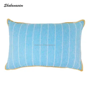 グリーンブルードビーストライプランバー織りクッションカバーカスタマイズされた手作りベッド枕カバー20インチx20インチ高品質