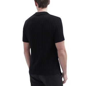 Polo de punto calado negro para hombre, manga corta, 100% algodón, corte ajustado, informal, transpirable, top de moda de verano para venta al por mayor OEM - Product Image 3