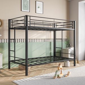 Letto a Castello in Metallo Nero Resistente con Ripiano e Supporto a Doghe, Non Richiede Box Spring - Product Image 6