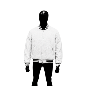Veste universitaire en polaire blanche pour homme, coupe classique, col rabattu, couleur unie, tenue décontractée pour l'automne, streetwear décontracté pour l'hiver, PREMIUM T - Product Image 1