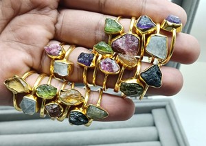 Natural Double Stone Assorted Gold Plated <b>Adjustable</b> <b>Ring</b> Open Gemstone Statement <b>Ring</b> for Women Wholesale Fashion Jewelry - Product Image 2