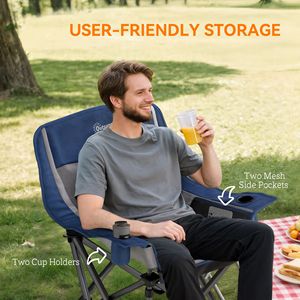 Sedia da Campeggio Imbottita per Adulti Grigio Chiaro, Pieghevole e Portatile con Tasche Laterali, Portabicchieri e Borsa per il Trasporto - Product Image 5