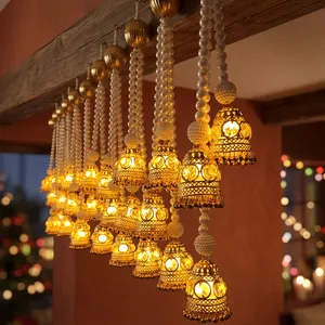 Bohemian Metal Hanging <b>Lanterns</b> With Beads And Tassels For Diwali Indoor Living Room Decor - Product Image 4