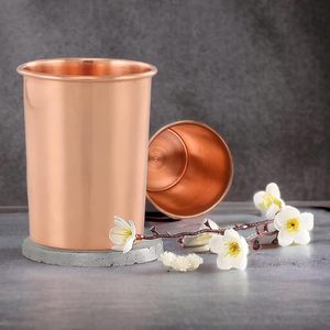 Handmade Pure Copper Plain Glass with Lid Copper Plain Design Tumbler Drinkware Serveware Capacity -300 ml Each (Set of 2) - Product Image 2