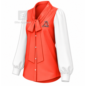 Chemise en satin Delta Sigma Theta Sorority avec col à nœud et logo brodé, manches bouffantes, rouge et blanc, chemise tendance pour femme - Product Image 2
