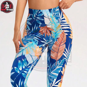 Pantalones Deportivos de Secado Rápido con Estampado Tropical Azul, Leggings Deportivos de Alta Elasticidad con Estiramiento en Cuatro Direcciones, Ropa de Yoga Sublimada con Logotipo Personalizado - Product Image 6
