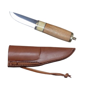 CUCHILLO VIKING GOTLAND, cuchillo de caza con hoja de acero forjado de alto carbono con mango de hueso, refuerzo de latón, vaina de cuero - Product Image 2