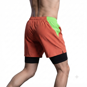 <b>Men's</b> Coral <b>Red</b> Oxford Fabric High Waist Breathable Quick Dry Sporty Workout <b>Shorts</b> with Pockets Viscose Cotton Capri Length - Product Image 2