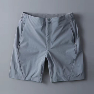 Pantalones cortos Bermuda de algodón Oxford de color sólido para hombre con cierre de botones y bolsillos laterales, diseño casual de cintura media - Product Image 3