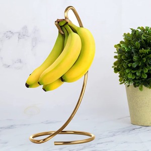 High Standard Quality Modern Metal Wire Banana Holder Hanging Fruit <b>Stand</b> Wooden Base Circle Shape for Kitchen Storage - Product Image 6