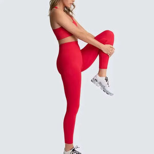 Premium Piece Solid Yoga Set for Women Spandex/Nylon Material Breathable Four-Way Stretch High Waist Includes Pants - Product Image 5