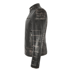 <b>Mens</b> THUNDER Vintage Waxed Genuine Napa Leather Biker <b>Jacket</b> Quilted Piping Panels Polyester Lining Standup Collar Custom - Product Image 2