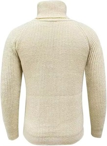 Men's White Ribbed Knitted <b>Pullover</b> <b>Sweater</b> Long Sleeve Solid Color Autumn Wear Single Button Closure - Product Image 3
