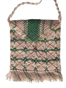 Sac à enveloppe en jute fait main LOWELLCRAFT, motif géométrique, pompon, style bohème, bandoulière unique, unisexe, usage quotidien, fermeture à rabat, Delhi - Product Image 1
