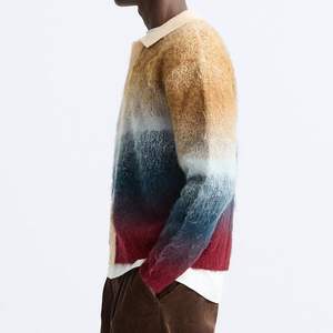 Cardigan en mohair pour hommes grandes tailles, couleur dégradée, jacquard, manches longues, col à revers, boutons - Product Image 6