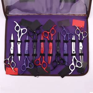 Ensemble de ciseaux de coiffure professionnels, lames en acier inoxydable, poignées en plastique, pour droitiers, utilisation en salon, collection multicolore - Product Image 1