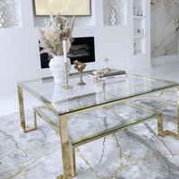 Mesa de Centro Rectangular de Acero Inoxidable y Vidrio Templado para Sala de Estar, Oficina, Casa, Villa o Apartamento, Estilo Lujoso