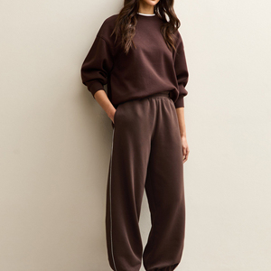 Ensemble de survêtement unisexe en molleton sans capuche, 2 pièces, col rond, écologique, pour l'hiver, personnalisable, pour femmes - Product Image 1