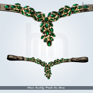 Elegantes diademas ecuestres con botones a presión de cambio rápido, cristal verde esmeralda, diseño de V profundo, accesorios para bridales de doma, OEM - Product Image 4