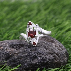 925 Sterling <b>Silver</b> <b>Garnet</b> Gemstone <b>Ring</b> Three Stone Handmade Bohemian Jewelry January Birthstone - Product Image 5