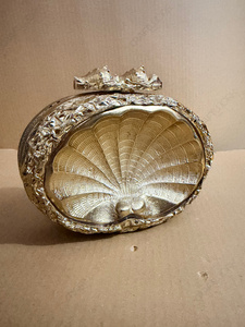 Brass Seashell <b>Clutch</b> | Handmade Classic Beading Sculpted Shell Luxury Metallic Pearl Fashion Bridal <b>Wedding</b> Evening Purse - Product Image 1