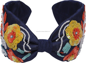 Venta al por mayor fabricante indio estilo Baby Shower accesorios para el cabello para mujeres niños tela hecha a mano diadema ligera precio bajo - Product Image 5