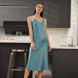 Ropa de Dormir para Mujer, Oferta, Camisón Sexy de Seda de Color Sólido, Bordado a Máquina en la Parte Delantera, Transpirable, para Primavera y Otoño - Product Image 1