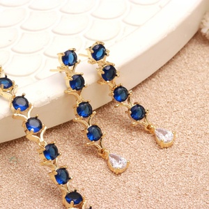 Conjunto de collar y aretes de tanzanita, chapado en oro de 22 quilates, regalo para ella, conjunto de joyería para bodas y fiestas. - Product Image 2