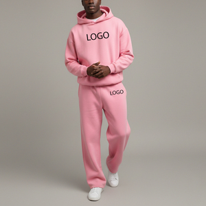 Ensemble de survêtement streetwear personnalisé OEM 450 GSM pour homme, couleur unie, coupe ample, 2 pièces : sweat à capuche et pantalon de jogging large - Product Image 1