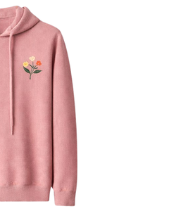 Sudadera con Capucha Rosa Polvoriento para Mujer, de Algodón y Felpa, con Bordado Floral, Estilo Casual Urbano, Venta al por Mayor de Fábrica OEM - Product Image 2