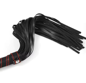 Black Rubber Whip With Red Cord And Textured Grip For <b>Equestrian</b> Training - Product Image 3