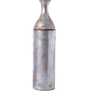Vase de sol en acier galvanisé naturel brut fait main, design industriel, finition argentée, texture rustique, hauteur 39 cm, vase décoratif en métal - Product Image 1