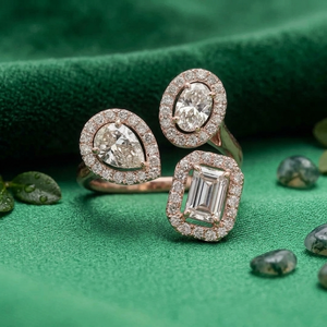 Anillo de oro amarillo con diamantes de corte esmeralda, ovalado y en forma de pera |   Diseño Solitario de Lujo con Múltiples Formas |   Elegante Joyería Fina, Regalo de Compromiso - Product Image 2