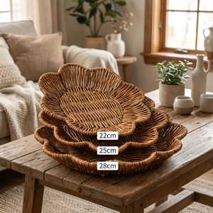Juego de Cestas de Mimbre Hechas a Mano en Vietnam, 3 Piezas, Bandeja de Servir de Ratán con Forma de Flor, Cesta Decorativa de Almacenamiento - Product Image 6