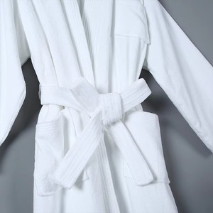 Peignoir de bain unisexe ultra doux en coton éponge 100% avec capuche, longueur genou, style classique - Product Image 2